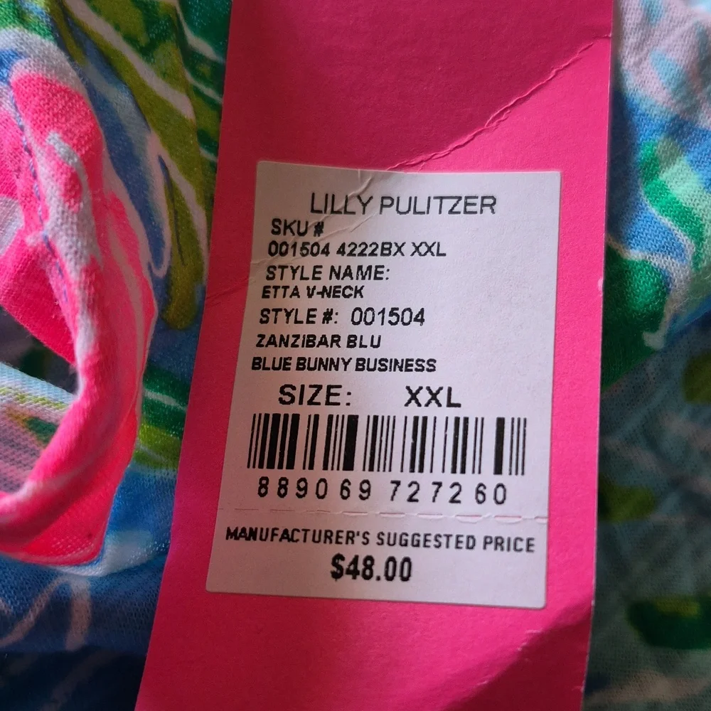 Lilly Pulitzer Etta V-Neck Short Sleeve Top "Blue Bunny Business Sz.XXL NWT - Picture 6 of 7